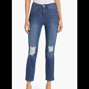 Good American good Classic Slim Straight Leg Distressed Knee Jeans sz 14/32